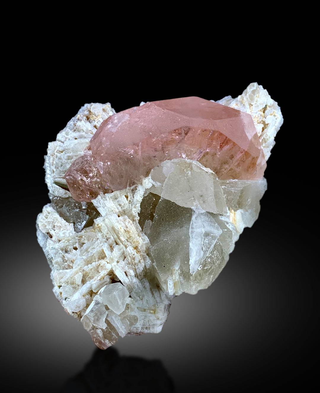 Exquisite Peach Pink Color Morganite with Quartz and Albite, Raw Mineral, Morganite Specimen from Dara-i-Pech Afghanistan - 424 gram
