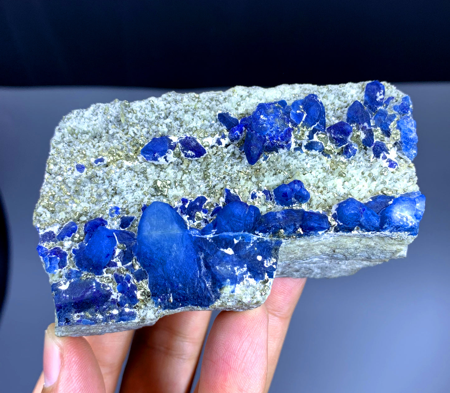 Rare Blue Afghanite with Pyrite on Matri from Afghanistan - 334 gram