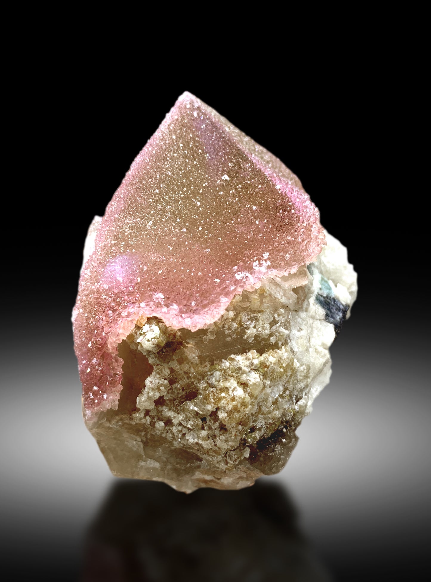 Crystallized Rose Quartz with Indicolite Tourmaline and Microlite on Smoky Quartz from Afghanistan - 303g