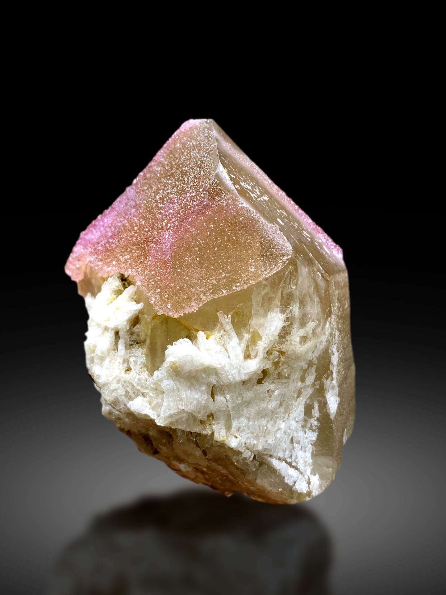 Crystallized Rose Quartz with Indicolite Tourmaline and Microlite on Smoky Quartz from Afghanistan - 303g