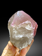 Crystallized Rose Quartz with Indicolite Tourmaline and Microlite on Smoky Quartz from Afghanistan - 303g