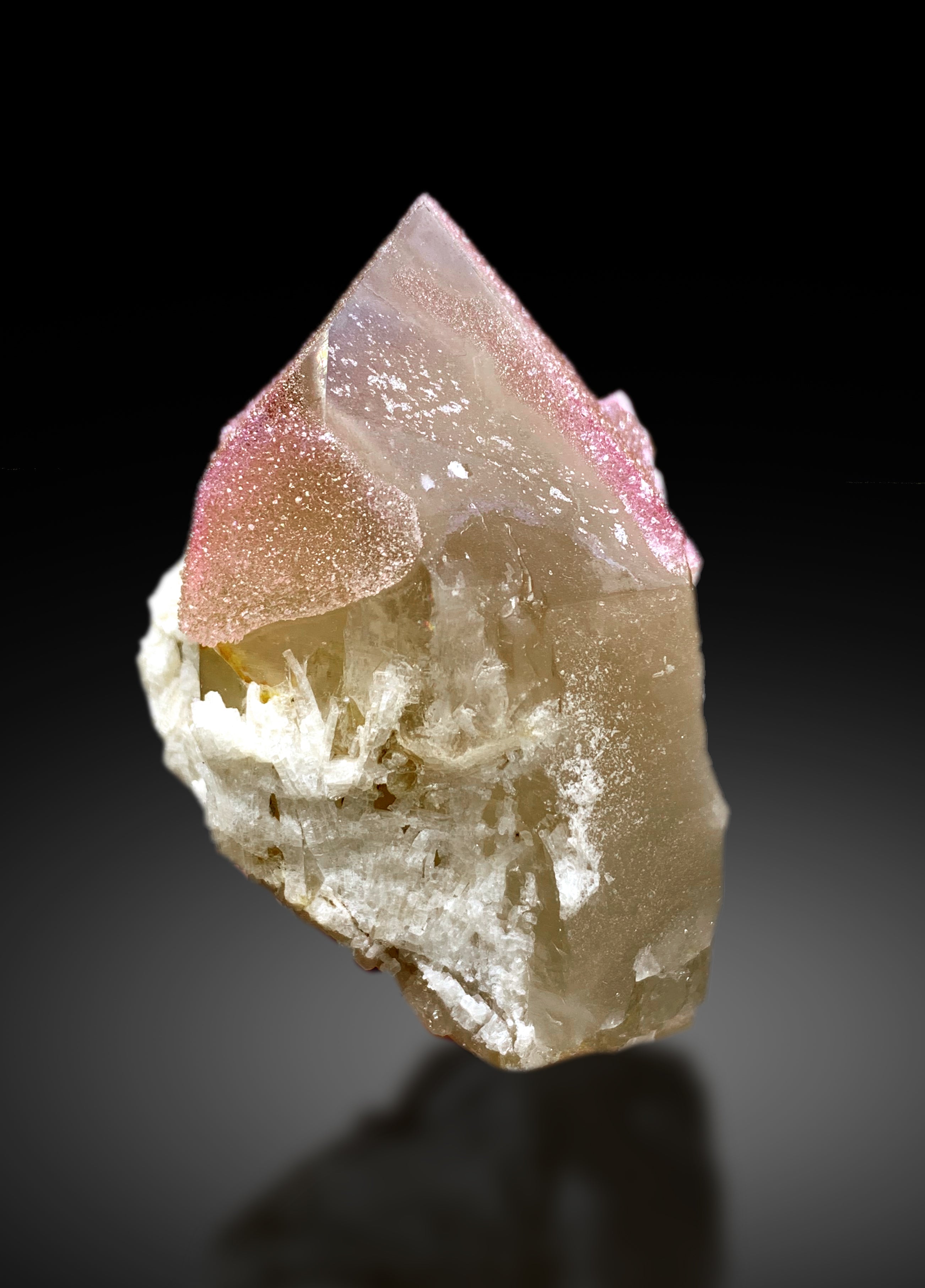 Crystallized Rose Quartz with Indicolite Tourmaline and Microlite on Smoky Quartz from Afghanistan - 303g