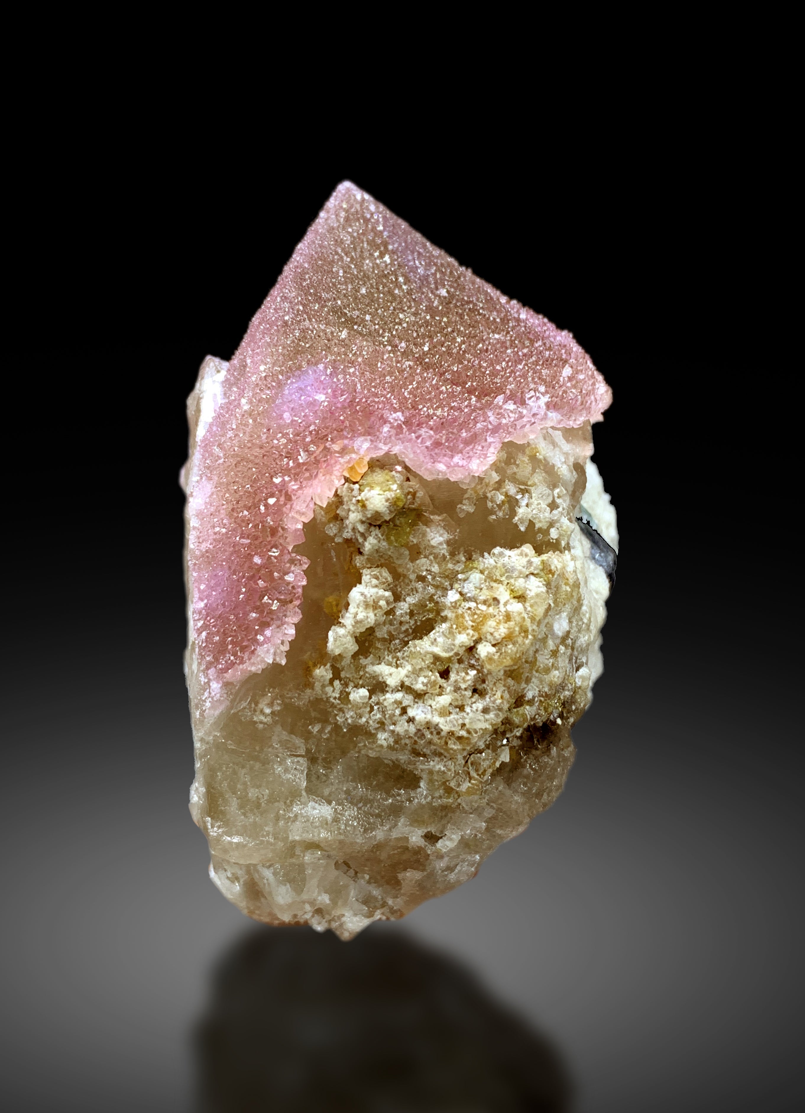 Crystallized Rose Quartz with Indicolite Tourmaline and Microlite on Smoky Quartz from Afghanistan - 303g