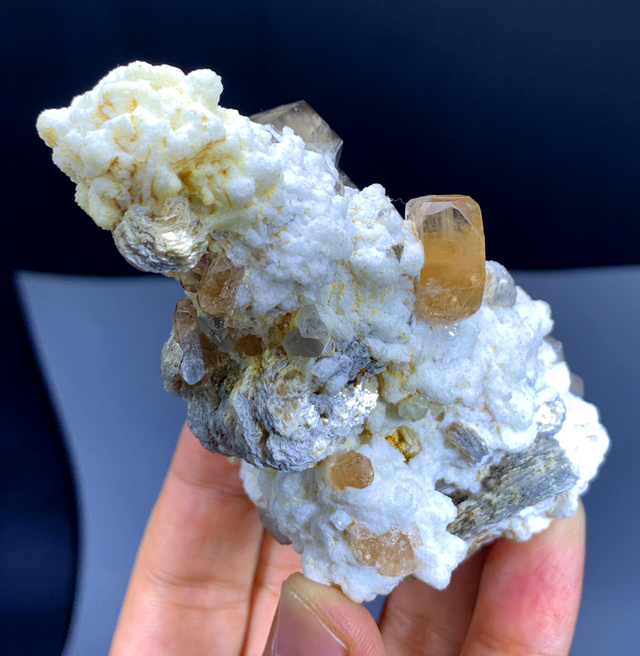 Natural Topaz Crystals with Smoky Quartz and Albite from Pakistan - 189 gram