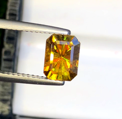 Sparkling Full Fire Sphene Titanite Gemstone With Strong Trichroism, Loose Gemstone, Octagon Cut Faceted Rare Sphene - 1.90 CT