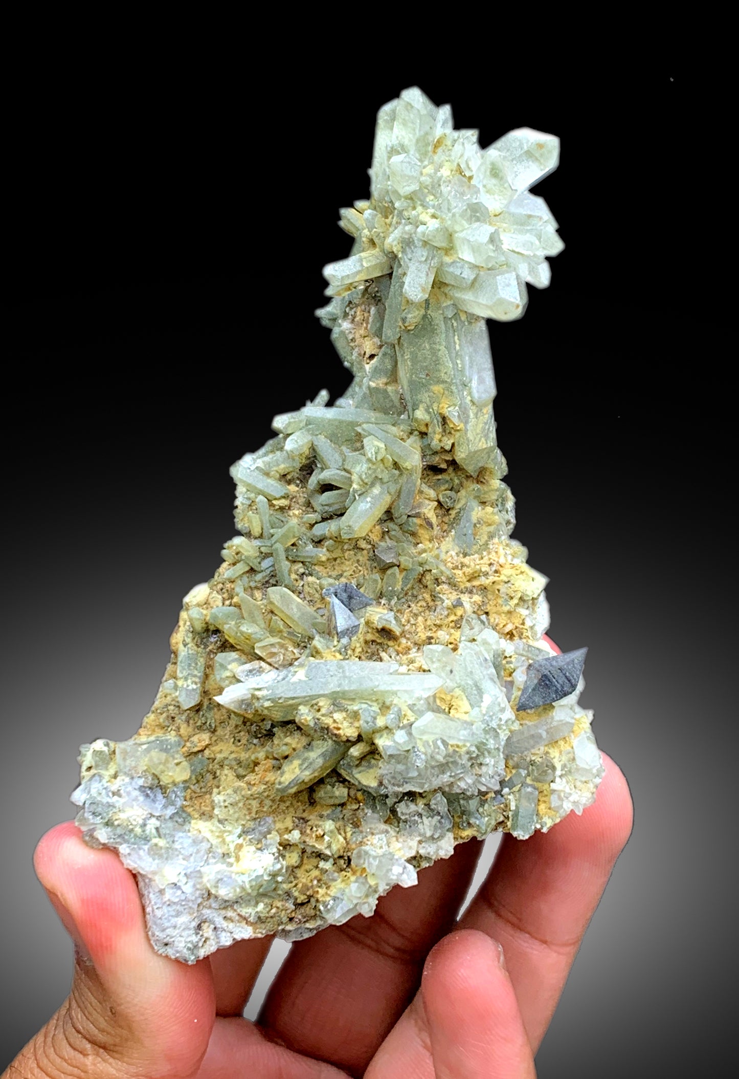 Rare Anatase Crystals on Chlorine Quartz, Quartz Cluster, Raw Mineral, Anatase Specimen from Baluchistan Pakistan - 208 gram