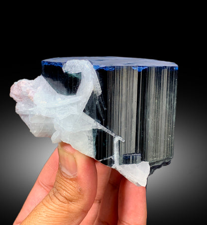 Natural Blue Cap Tourmaline with Cleavelandite Albite, Tourmaline Crystal, Paprok Tourmaline, Tourmaline Specimen - 459 gram