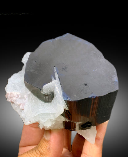 Natural Blue Cap Tourmaline with Cleavelandite Albite, Tourmaline Crystal, Paprok Tourmaline, Tourmaline Specimen - 459 gram