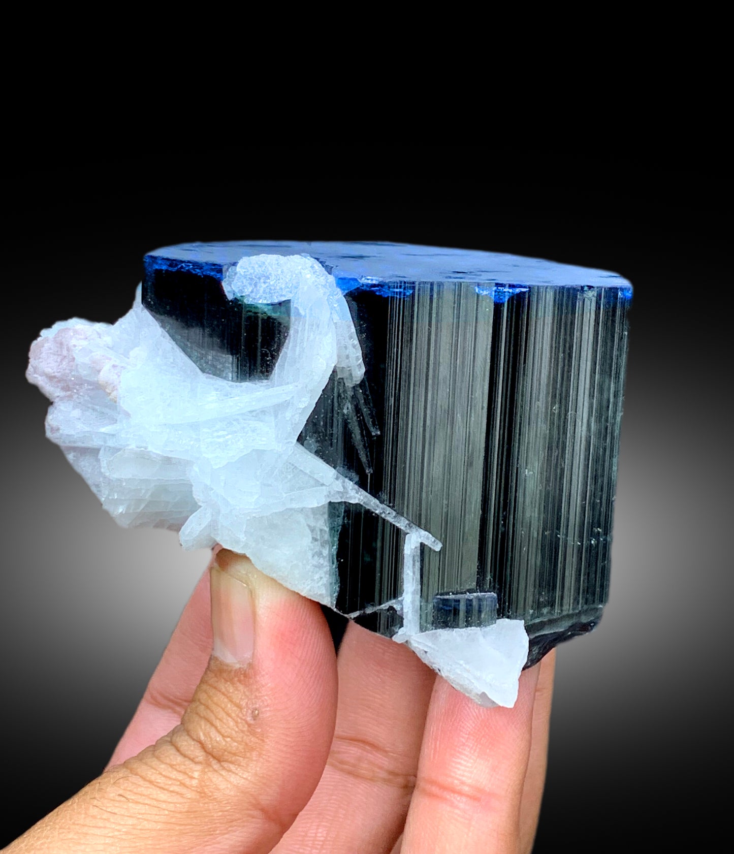 Natural Blue Cap Tourmaline with Cleavelandite Albite, Tourmaline Crystal, Paprok Tourmaline, Tourmaline Specimen - 459 gram