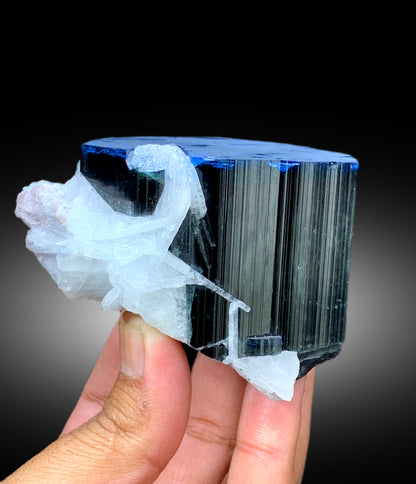 Natural Blue Cap Tourmaline with Cleavelandite Albite, Tourmaline Crystal, Paprok Tourmaline, Tourmaline Specimen - 459 gram