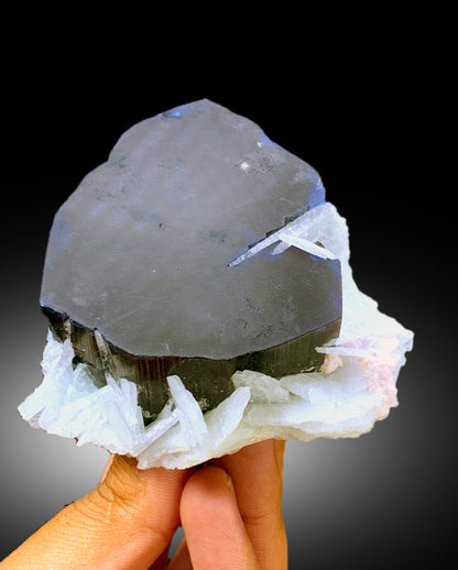 Natural Blue Cap Tourmaline with Cleavelandite Albite, Tourmaline Crystal, Paprok Tourmaline, Tourmaline Specimen - 459 gram