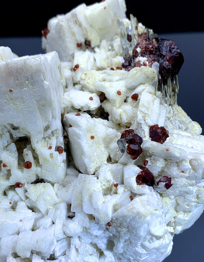 Red Spessartine Garnet with Aquamarines on Feldspar from Pakistan - 998 gram