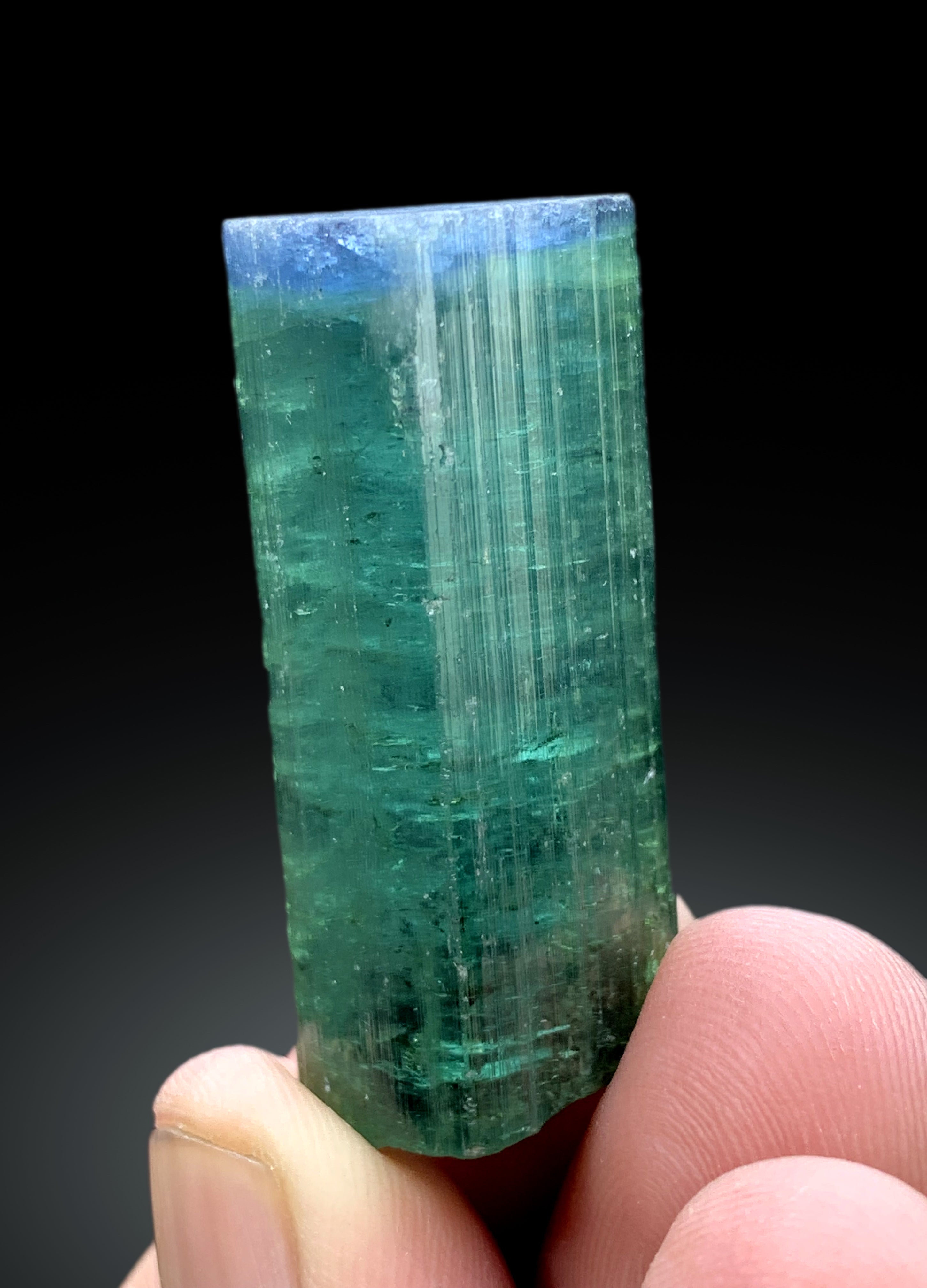 Blue Cap Green Tourmaline Crystal from Paprok Afghanistan - 124.20 carats