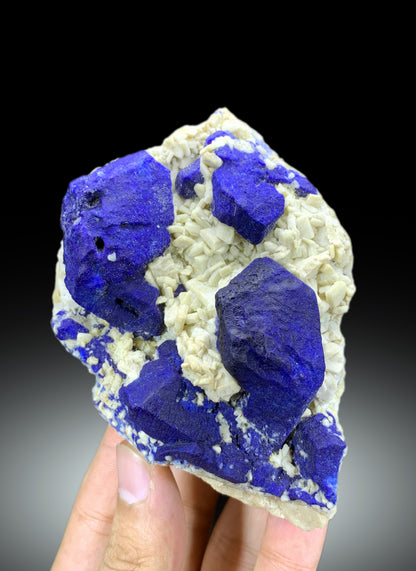 Blue Lazurite on Calcite matrix from Afghanistan, 617 gram