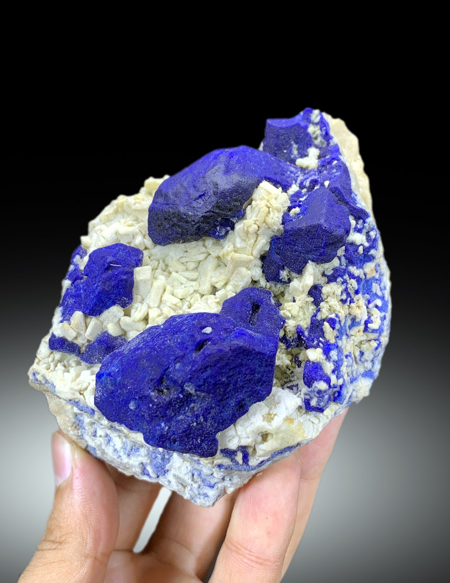 Blue Lazurite on Calcite matrix from Afghanistan, 617 gram