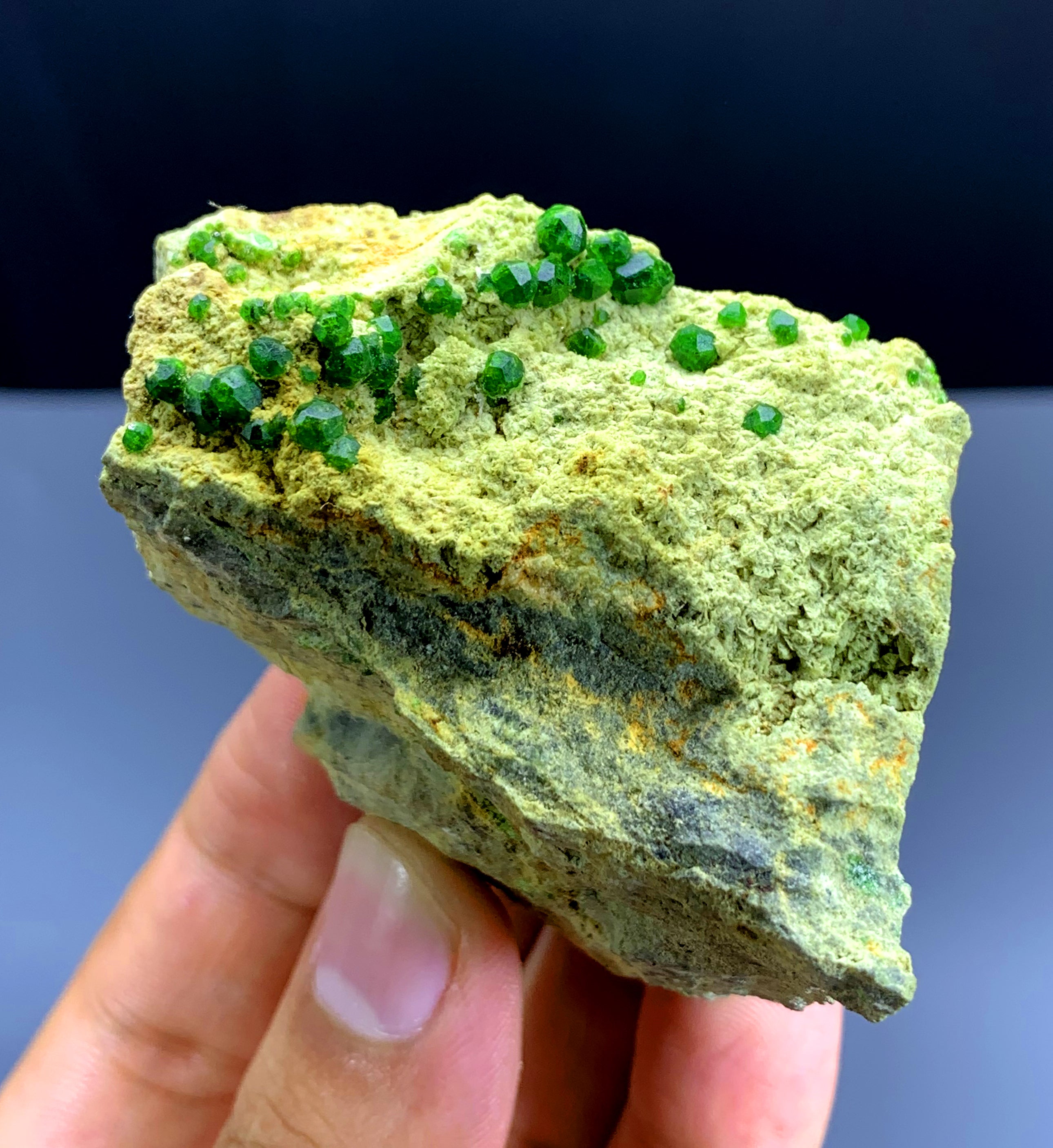 Lush Green Demantoid Garnet Crystals Cluster on Matrix, Garnet Specimen - 150 gram
