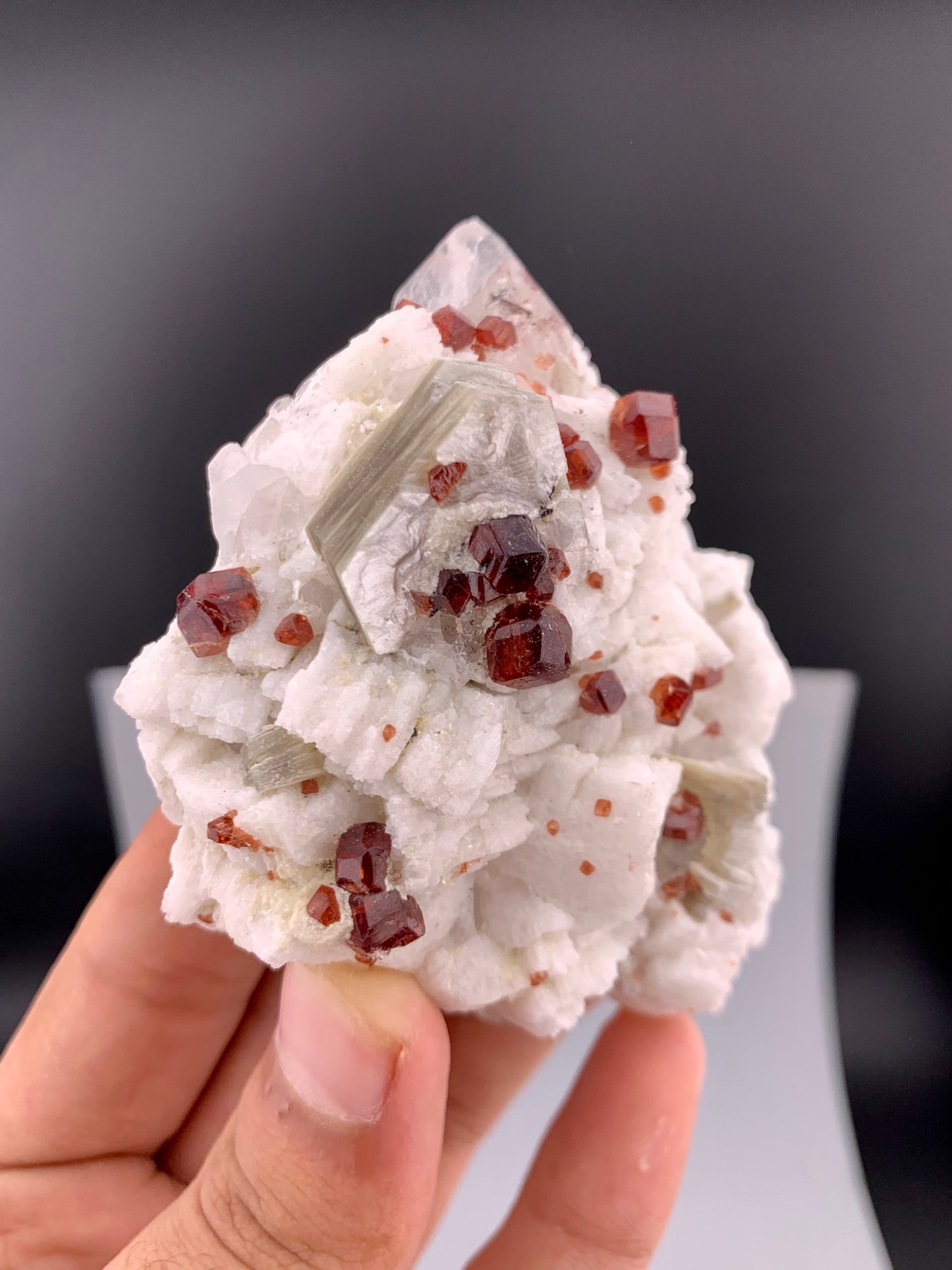 Red Spessartine Garnet Crystals with Muscovite , Quartz and Feldspar from Pakistan - 176 gram