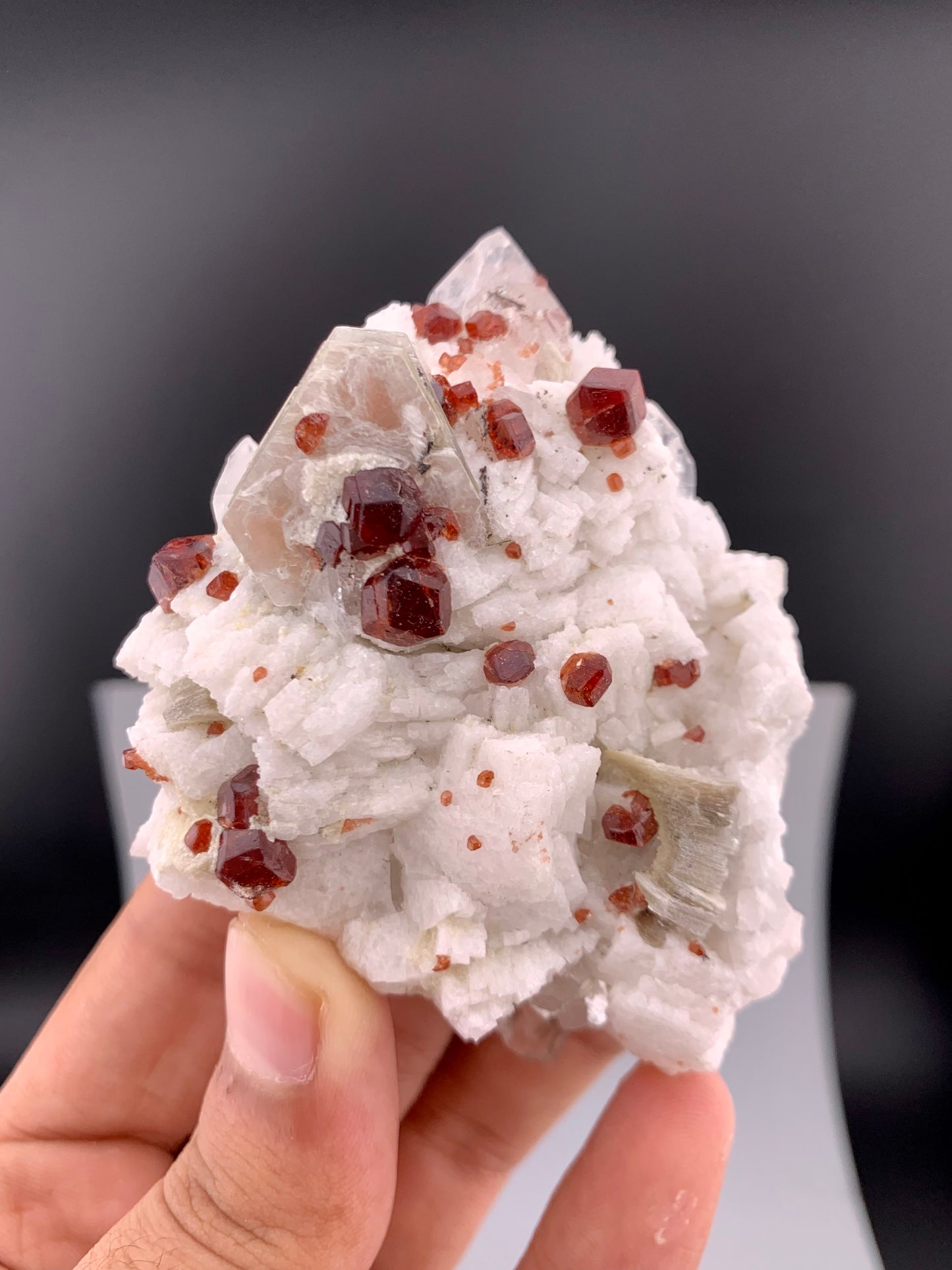 Red Spessartine Garnet Crystals with Muscovite , Quartz and Feldspar from Pakistan - 176 gram