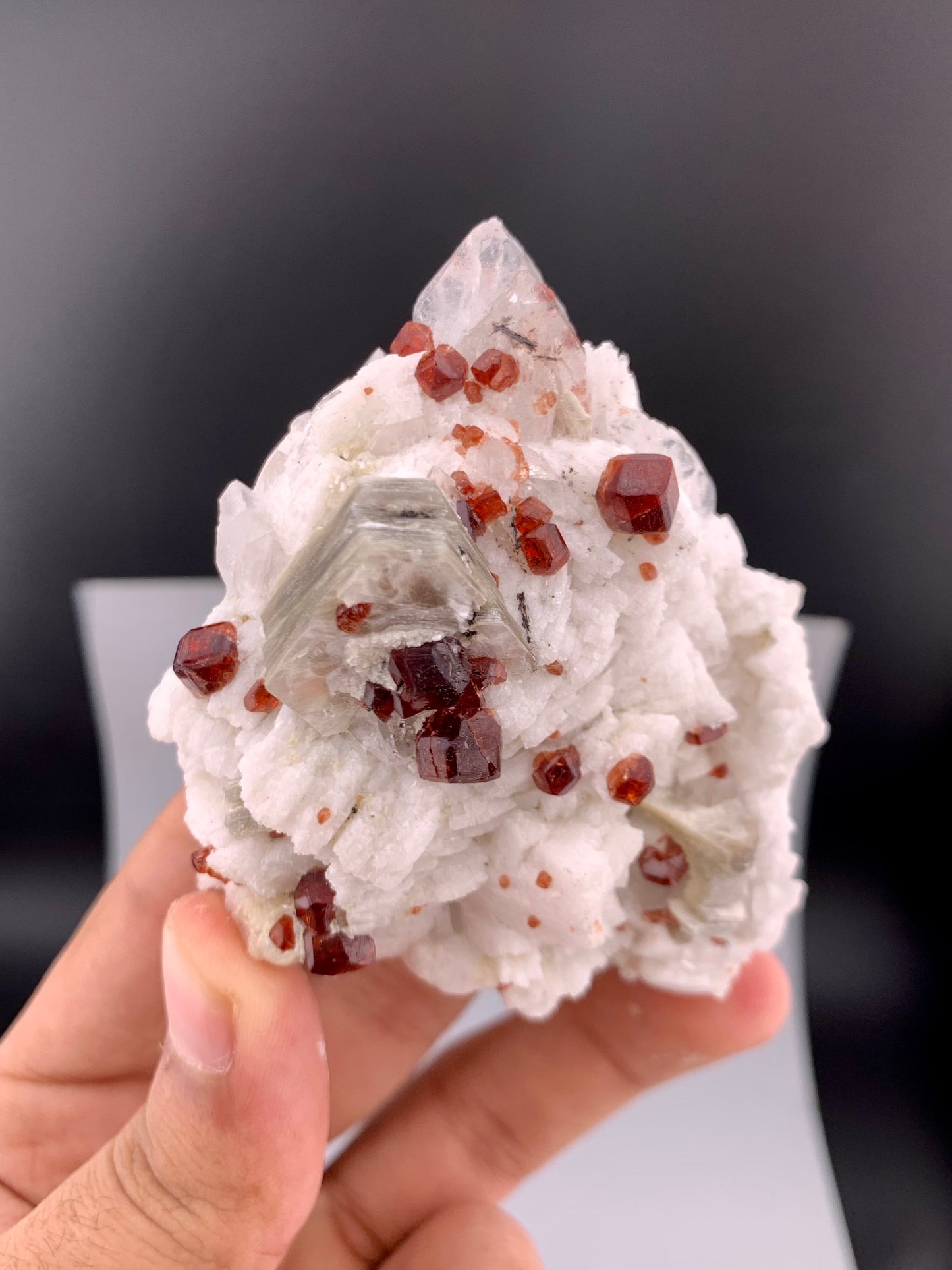 Red Spessartine Garnet Crystals with Muscovite , Quartz and Feldspar from Pakistan - 176 gram