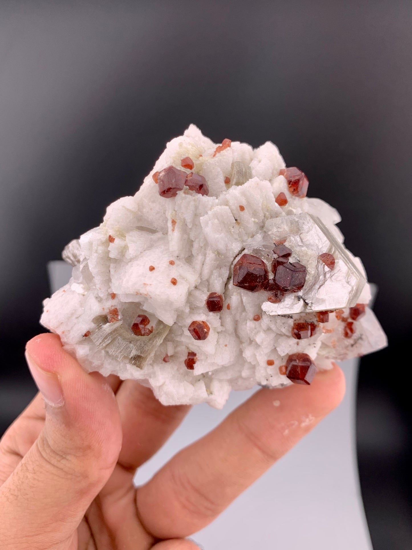 Red Spessartine Garnet Crystals with Muscovite , Quartz and Feldspar from Pakistan - 176 gram