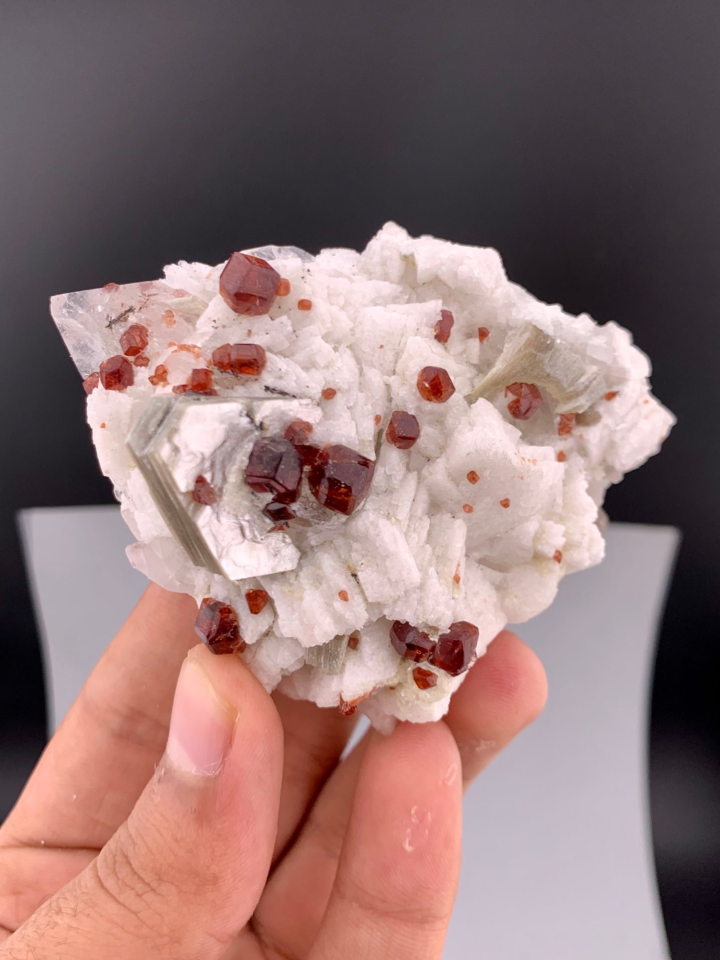 Red Spessartine Garnet Crystals with Muscovite , Quartz and Feldspar from Pakistan - 176 gram