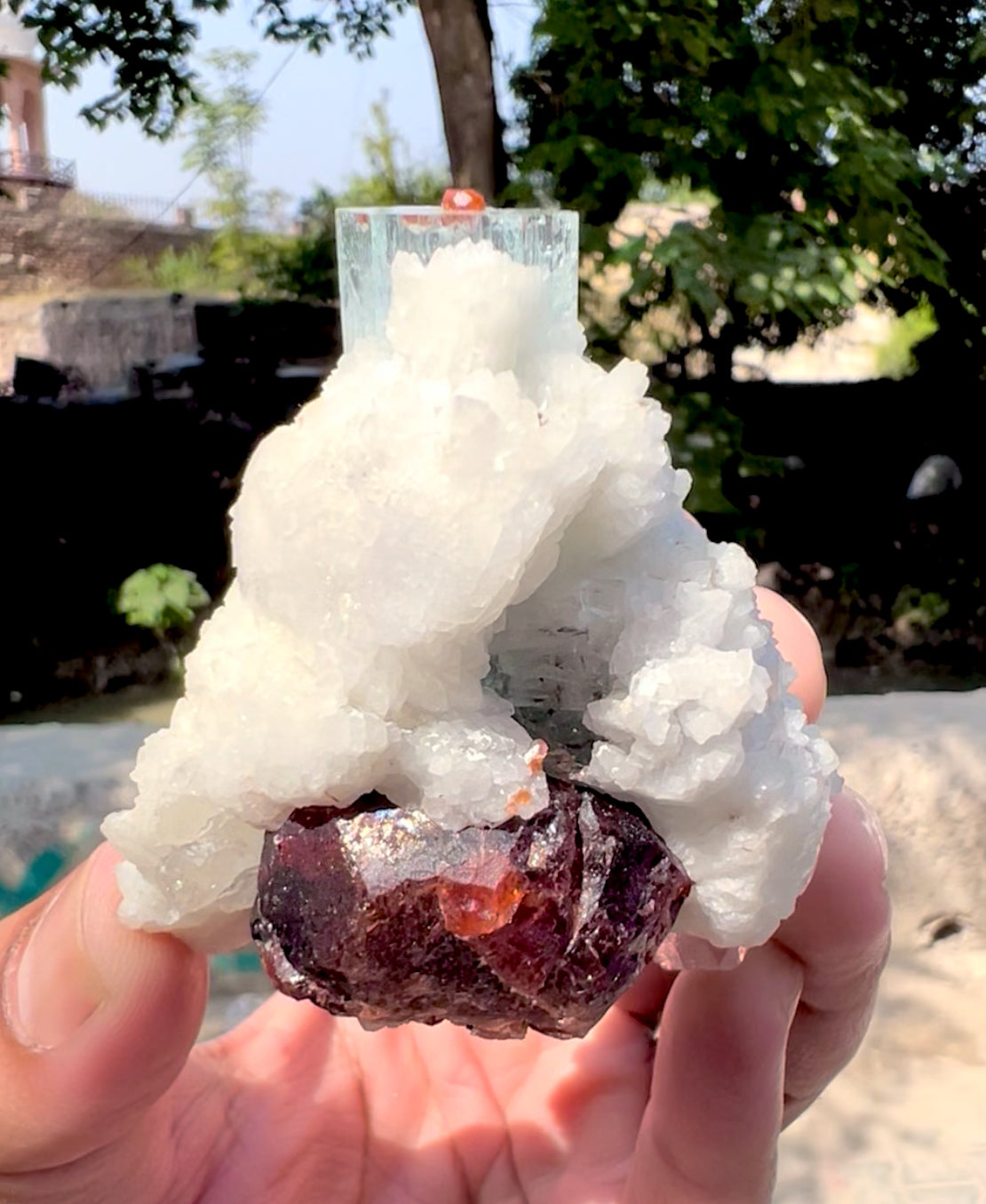 Blue Aquamarine with Spessartine Garnet, Quartz and Albite from Shigar valley Pakistan - 186 grams