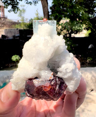 Blue Aquamarine with Spessartine Garnet, Quartz and Albite from Shigar valley Pakistan - 186 grams