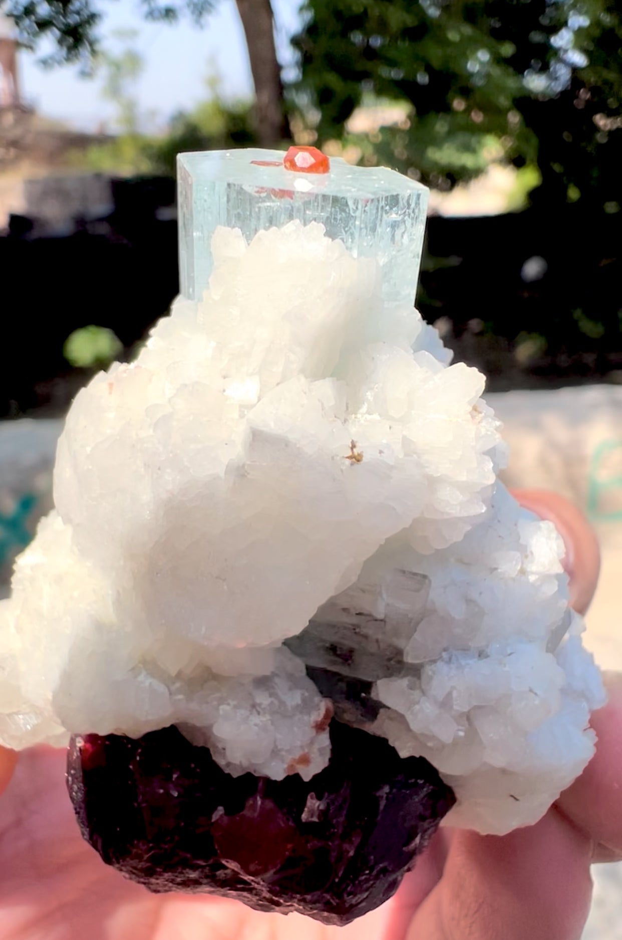 Blue Aquamarine with Spessartine Garnet, Quartz and Albite from Shigar valley Pakistan - 186 grams