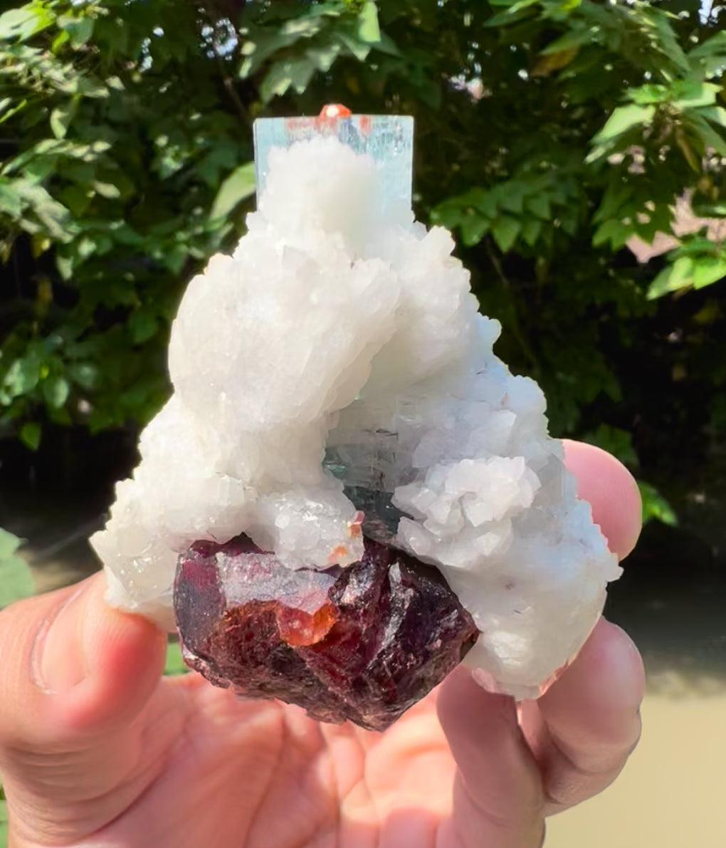 Blue Aquamarine with Spessartine Garnet, Quartz and Albite from Shigar valley Pakistan - 186 grams