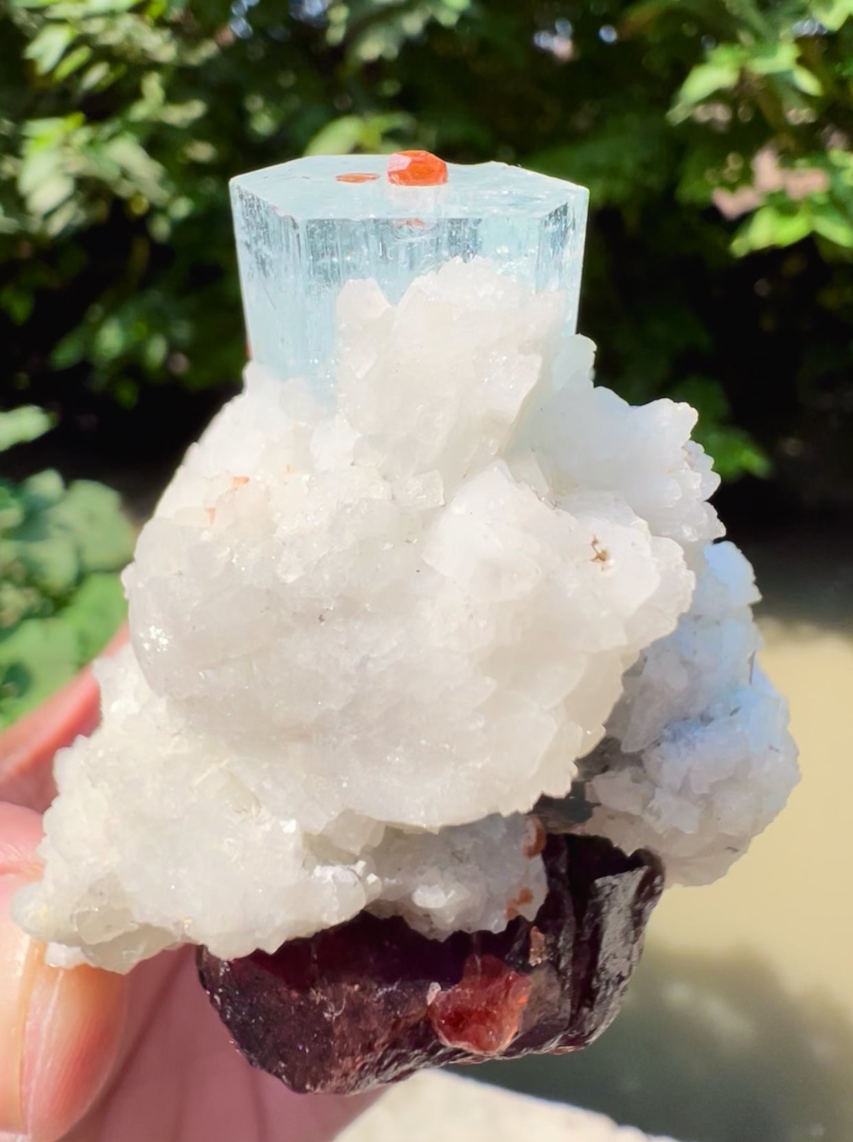 Blue Aquamarine with Spessartine Garnet, Quartz and Albite from Shigar valley Pakistan - 186 grams