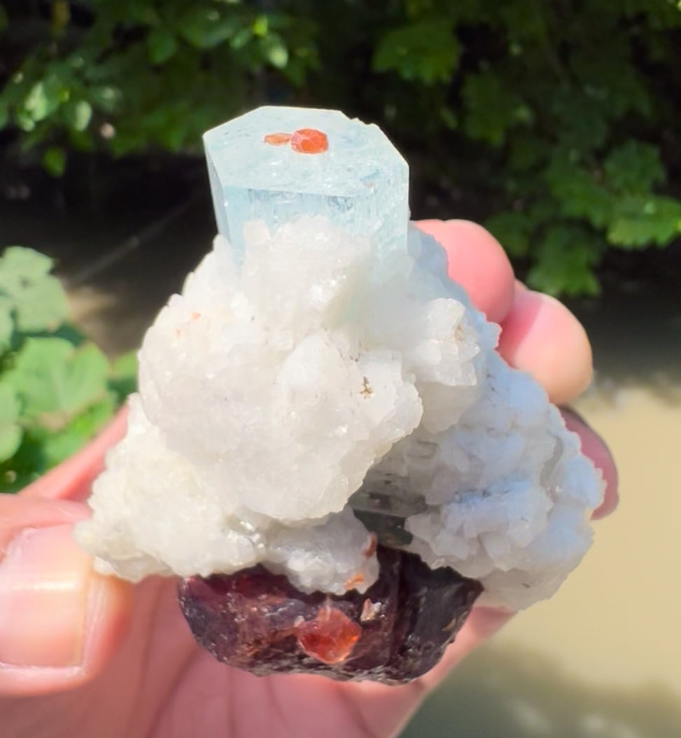 Blue Aquamarine with Spessartine Garnet, Quartz and Albite from Shigar valley Pakistan - 186 grams