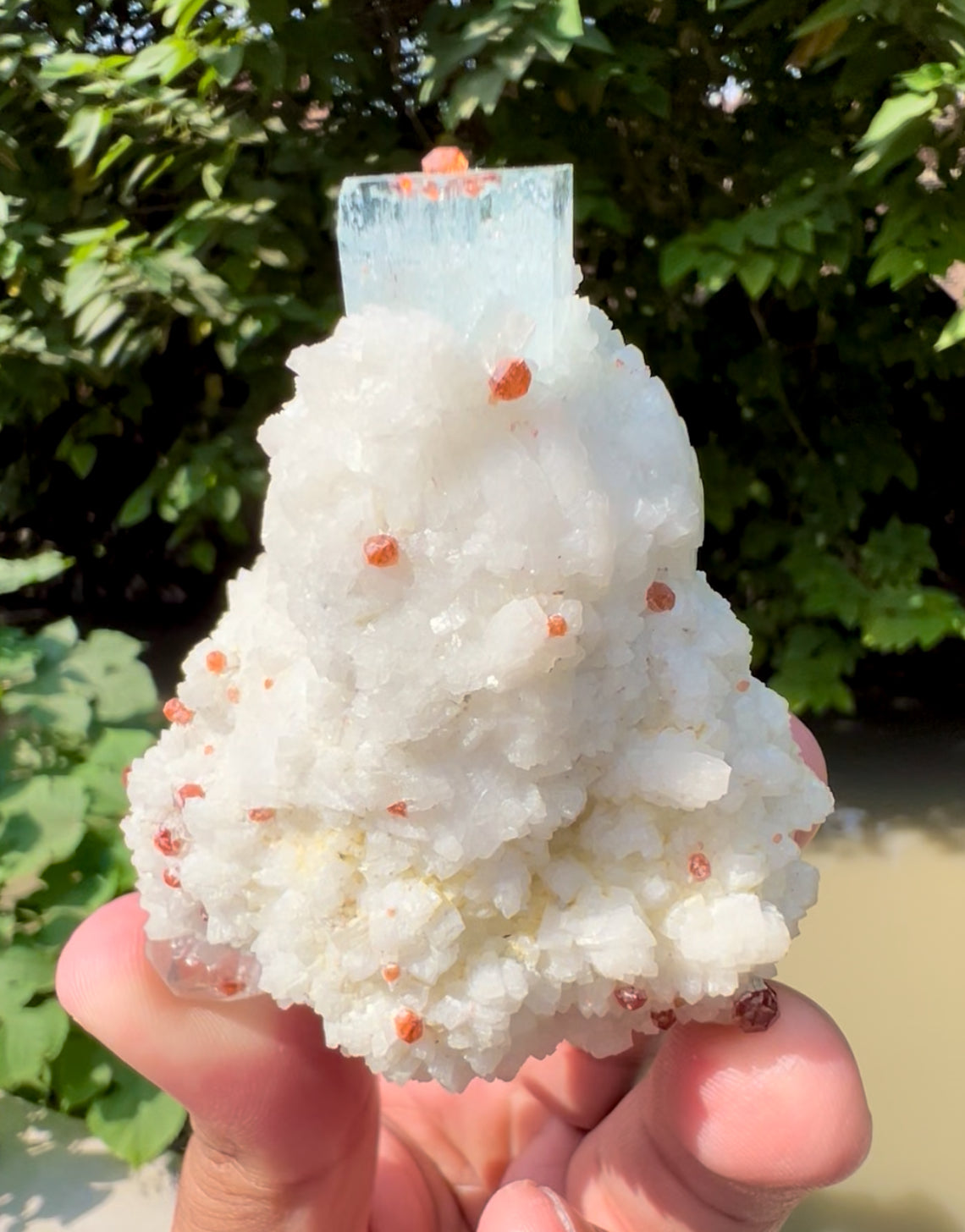 Blue Aquamarine with Spessartine Garnet, Quartz and Albite from Shigar valley Pakistan - 186 grams