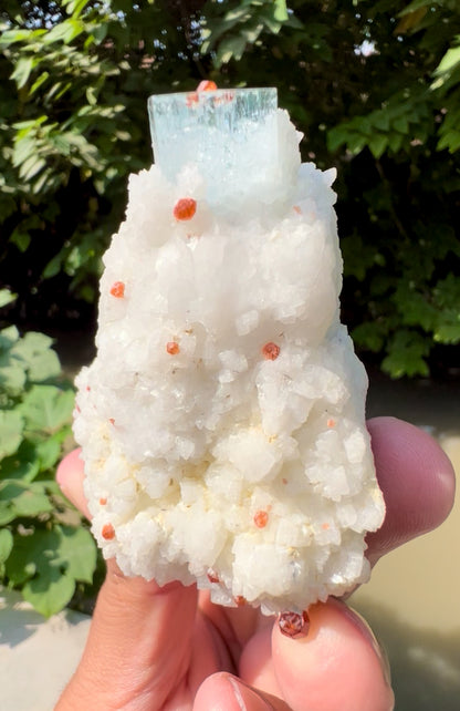 Blue Aquamarine with Spessartine Garnet, Quartz and Albite from Shigar valley Pakistan - 186 grams