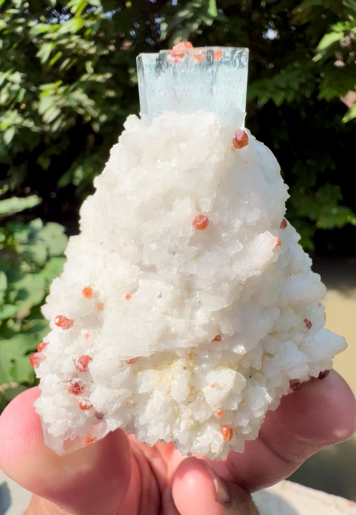 Blue Aquamarine with Spessartine Garnet, Quartz and Albite from Shigar valley Pakistan - 186 grams