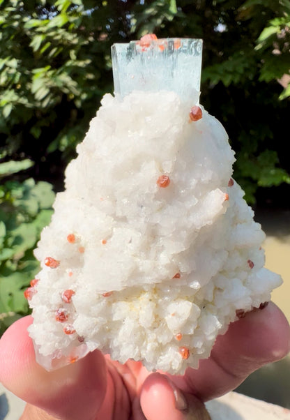 Blue Aquamarine with Spessartine Garnet, Quartz and Albite from Shigar valley Pakistan - 186 grams