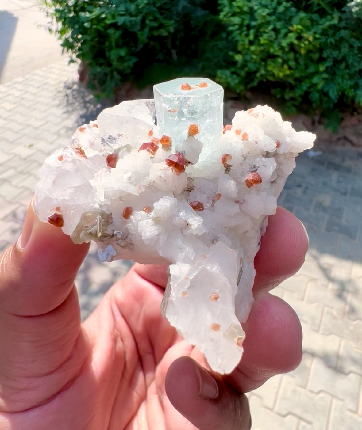 Blue Aquamarine with Spessartine Garnet, Quartz and Albite from Shigar valley Pakistan - 103 grams