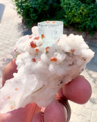 Blue Aquamarine with Spessartine Garnet, Quartz and Albite from Shigar valley Pakistan - 103 grams
