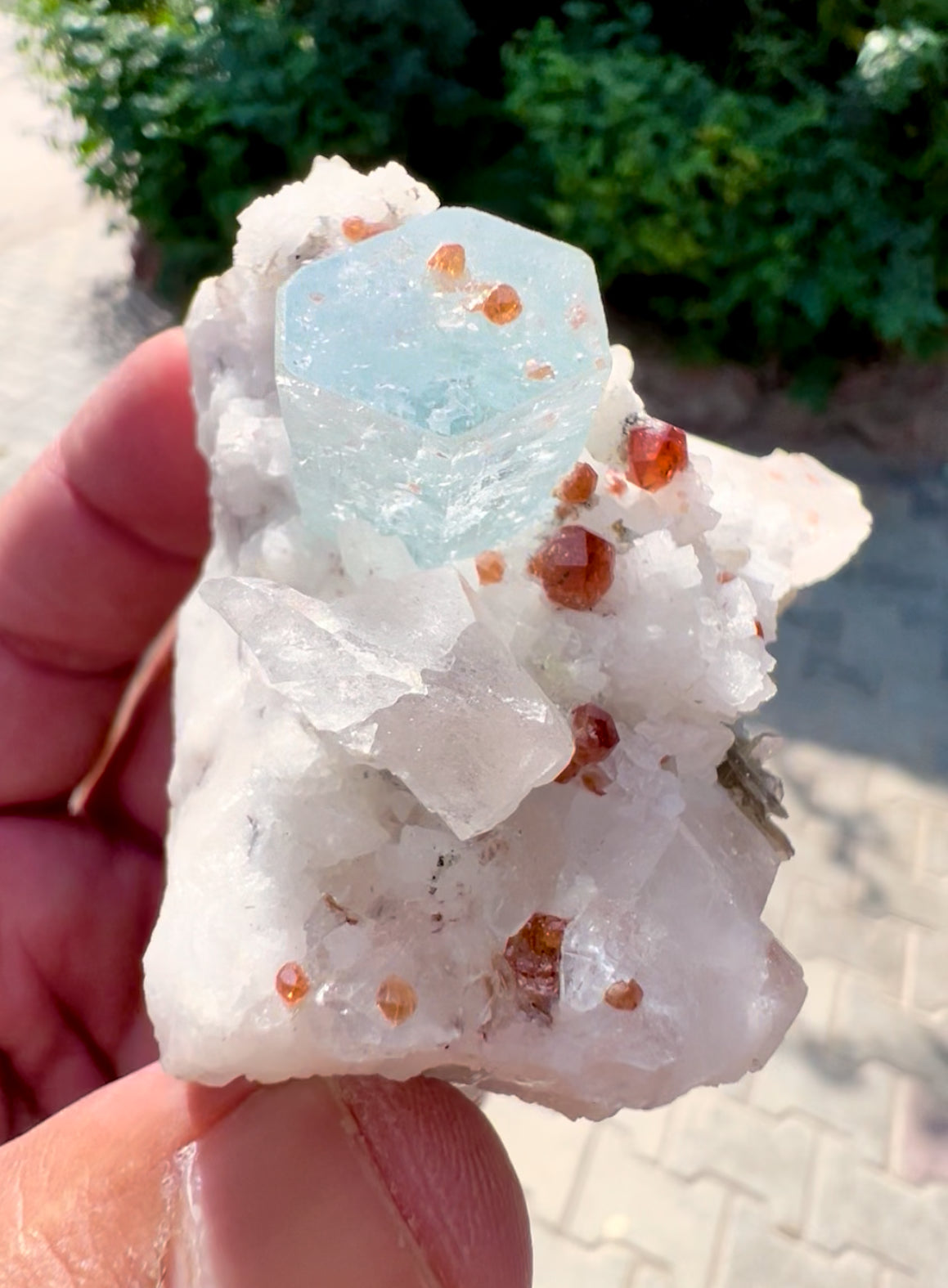 Blue Aquamarine with Spessartine Garnet, Quartz and Albite from Shigar valley Pakistan - 103 grams
