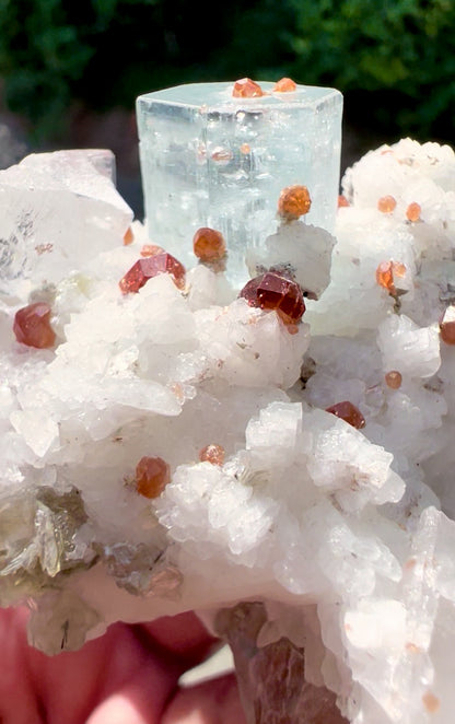 Blue Aquamarine with Spessartine Garnet, Quartz and Albite from Shigar valley Pakistan - 103 grams