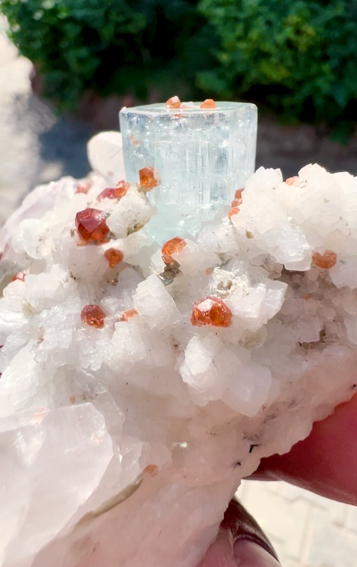 Blue Aquamarine with Spessartine Garnet, Quartz and Albite from Shigar valley Pakistan - 103 grams