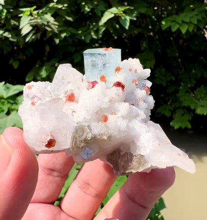 Blue Aquamarine with Spessartine Garnet, Quartz and Albite from Shigar valley Pakistan - 103 grams