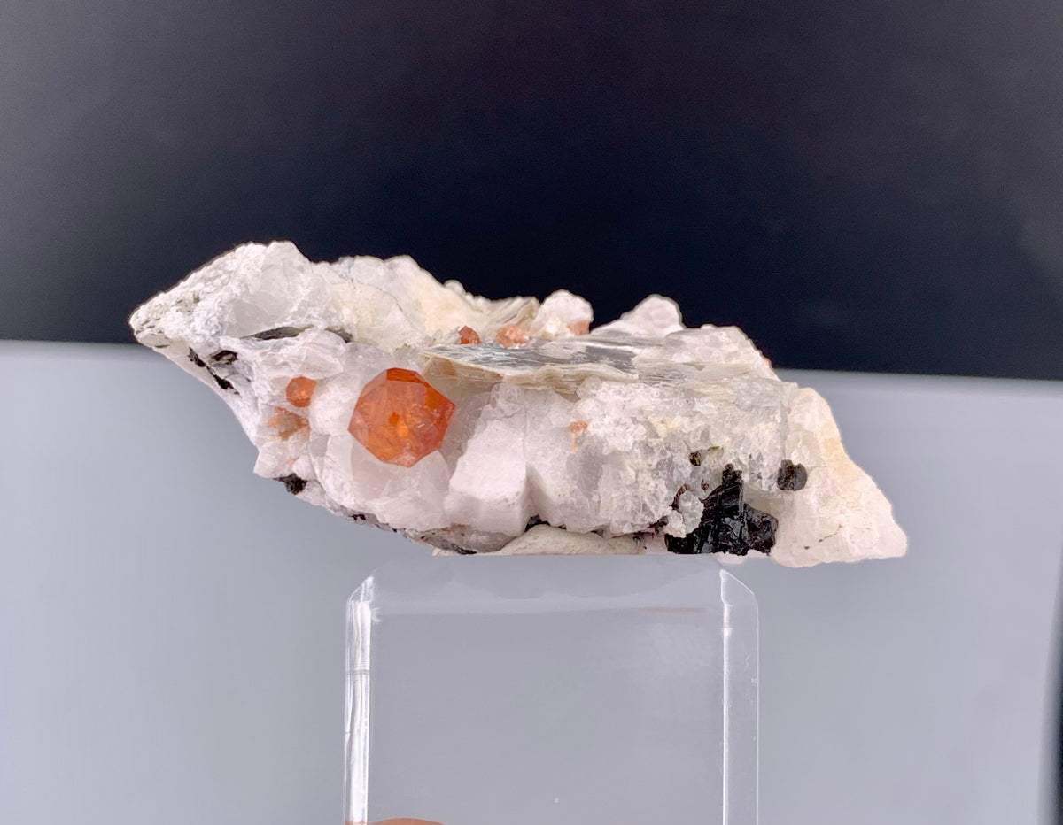 Orange Garnet Crystals With Quartz and Mica On Matrix From Pakistan - 23 Grams