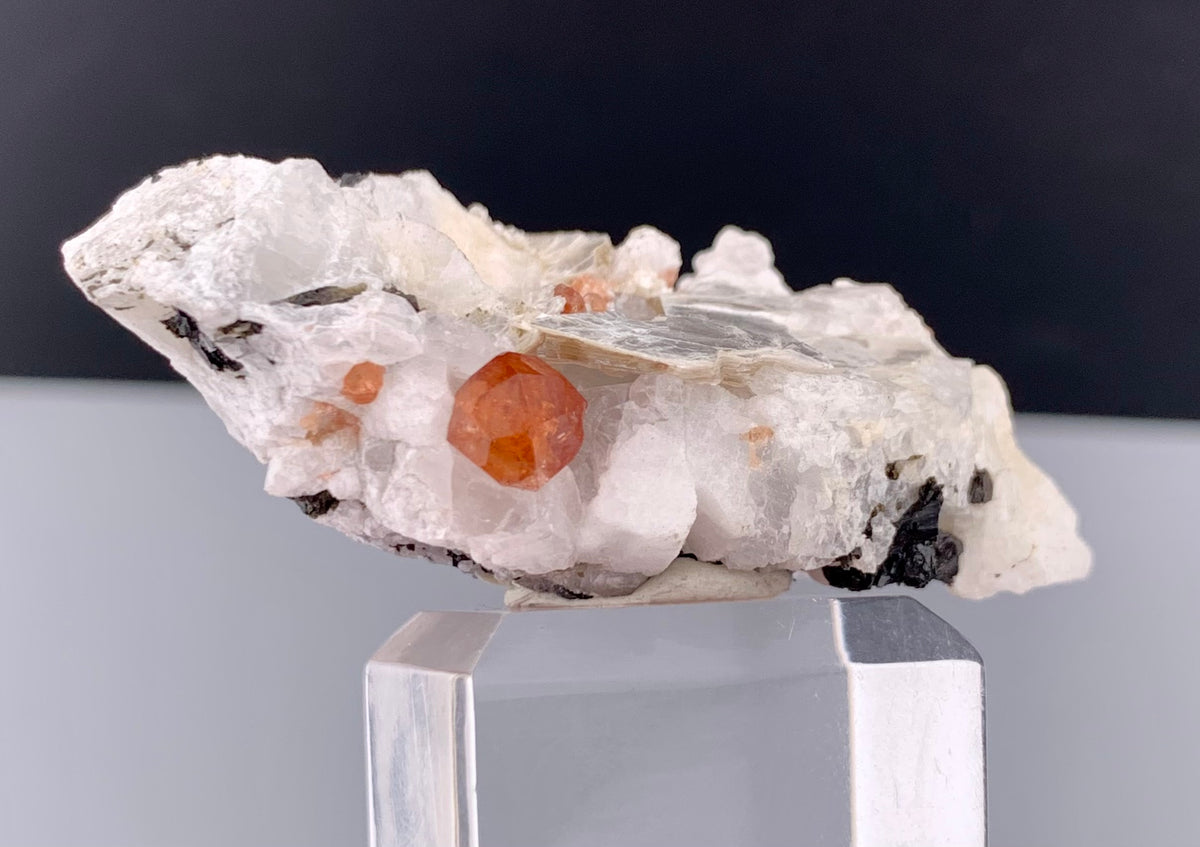 Orange Garnet Crystals With Quartz and Mica On Matrix From Pakistan - 23 Grams