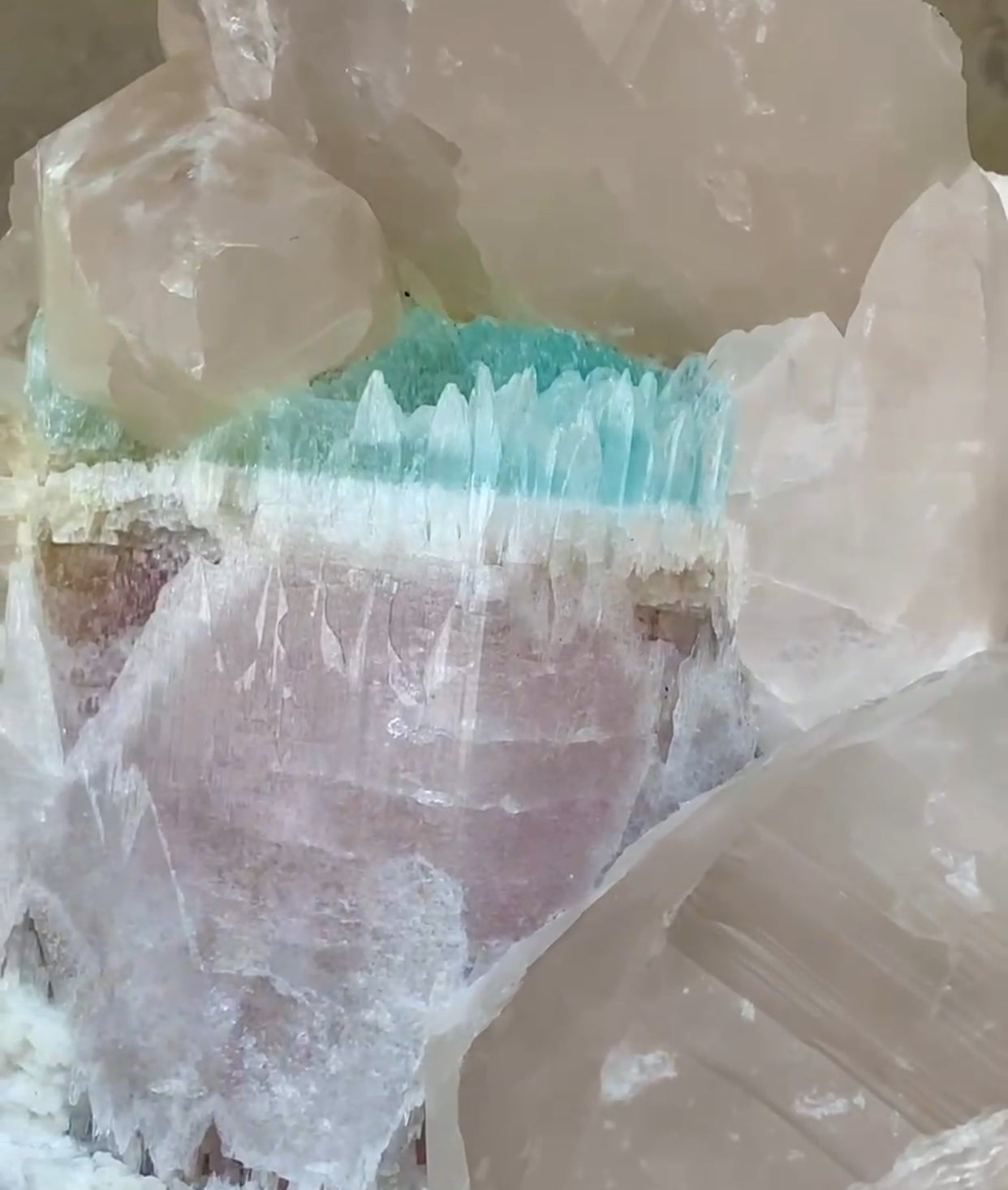 Bicolor Beryl, Etched AquaMorganite Crystal, Bicolor Morganite on Quartz from Pakistan - 6.8 kg
