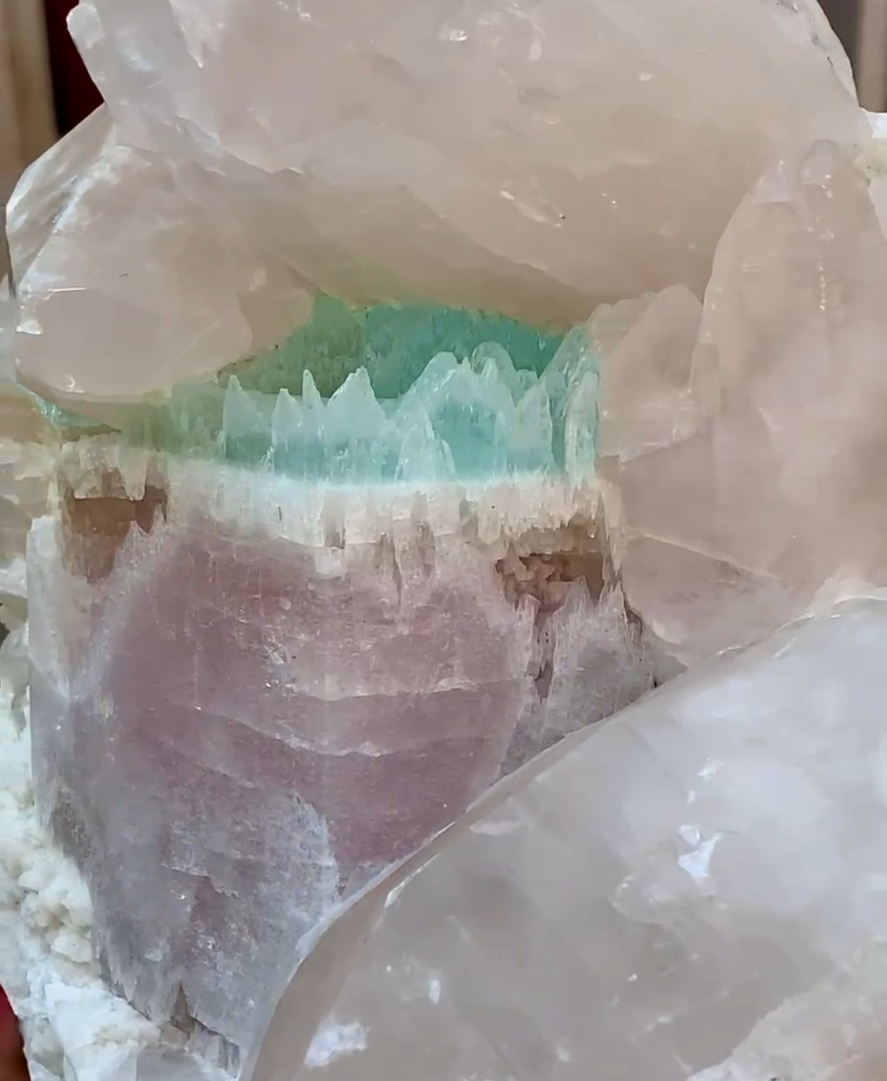 Bicolor Beryl, Etched AquaMorganite Crystal, Bicolor Morganite on Quartz from Pakistan - 6.8 kg