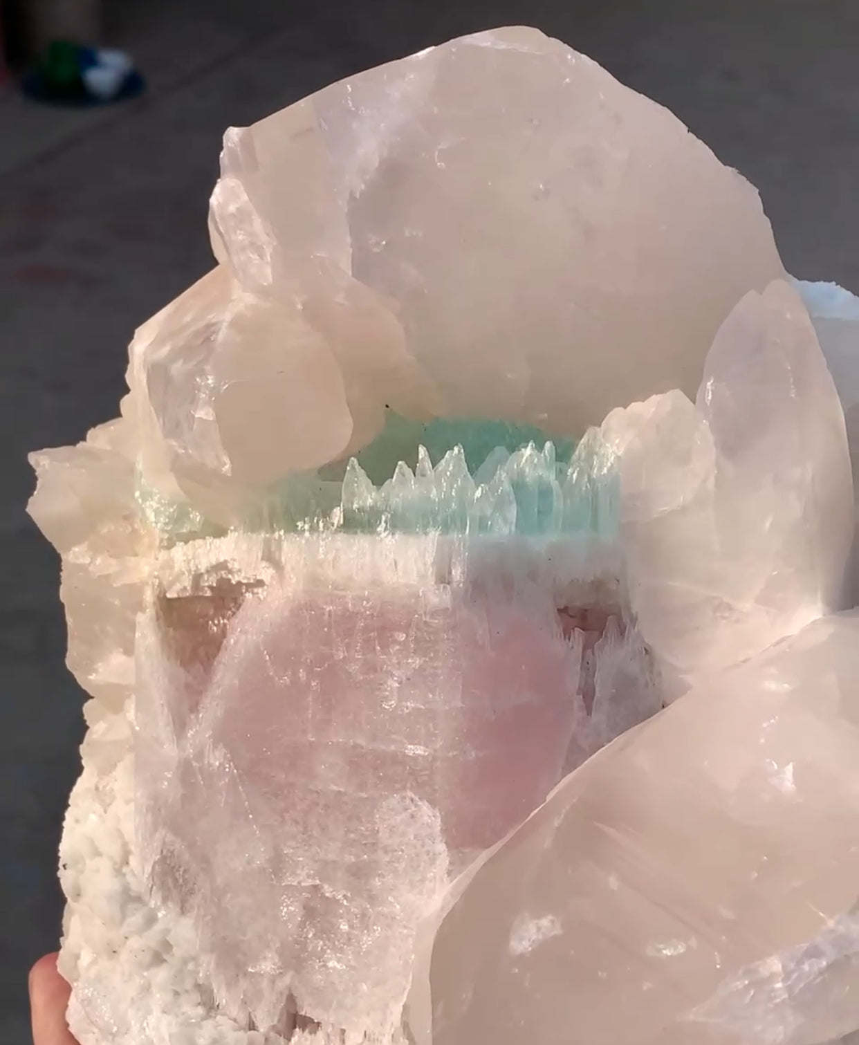 Bicolor Beryl, Etched AquaMorganite Crystal, Bicolor Morganite on Quartz from Pakistan - 6.8 kg