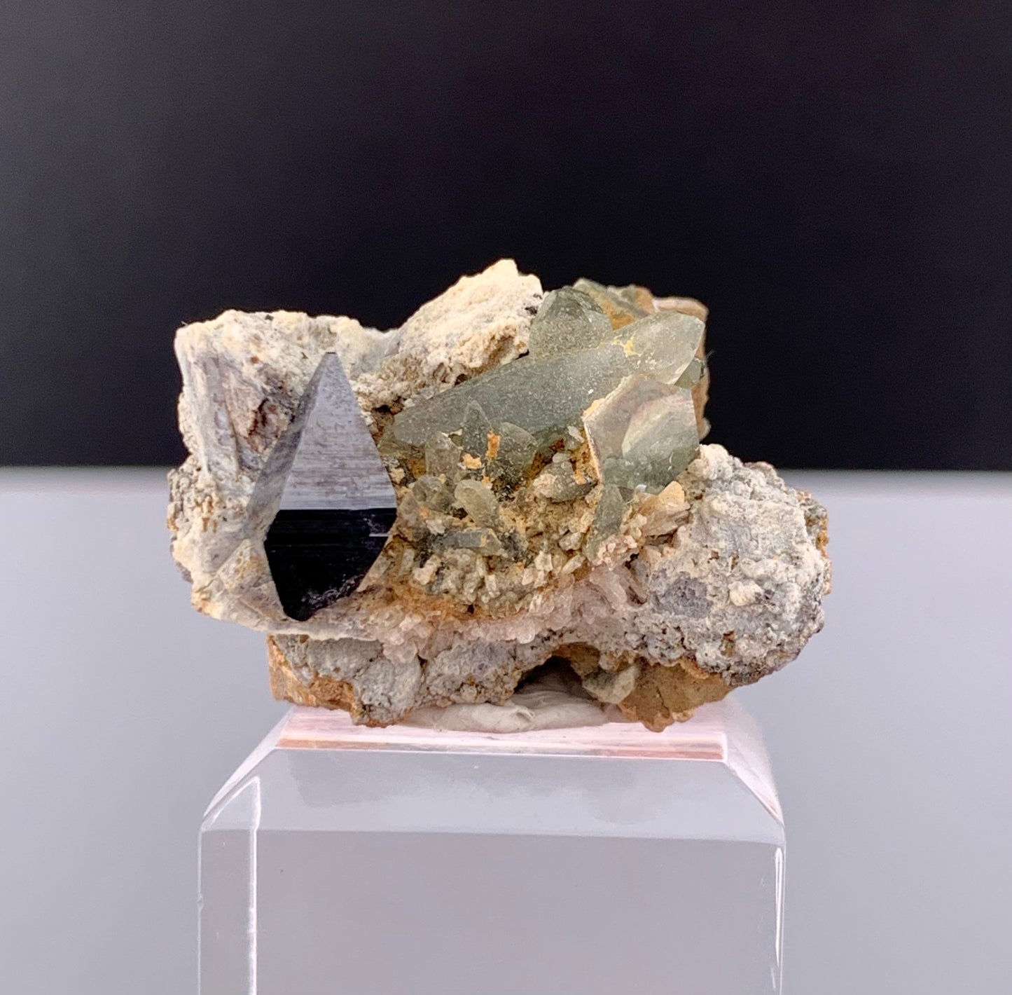 Rare Black Anatase Crystal With Chlorine Quartz On Matrix From Pakistan - 47.95 Carats