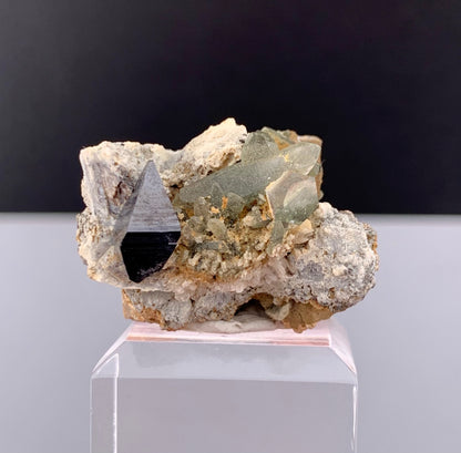 Rare Black Anatase Crystal With Chlorine Quartz On Matrix From Pakistan - 47.95 Carats