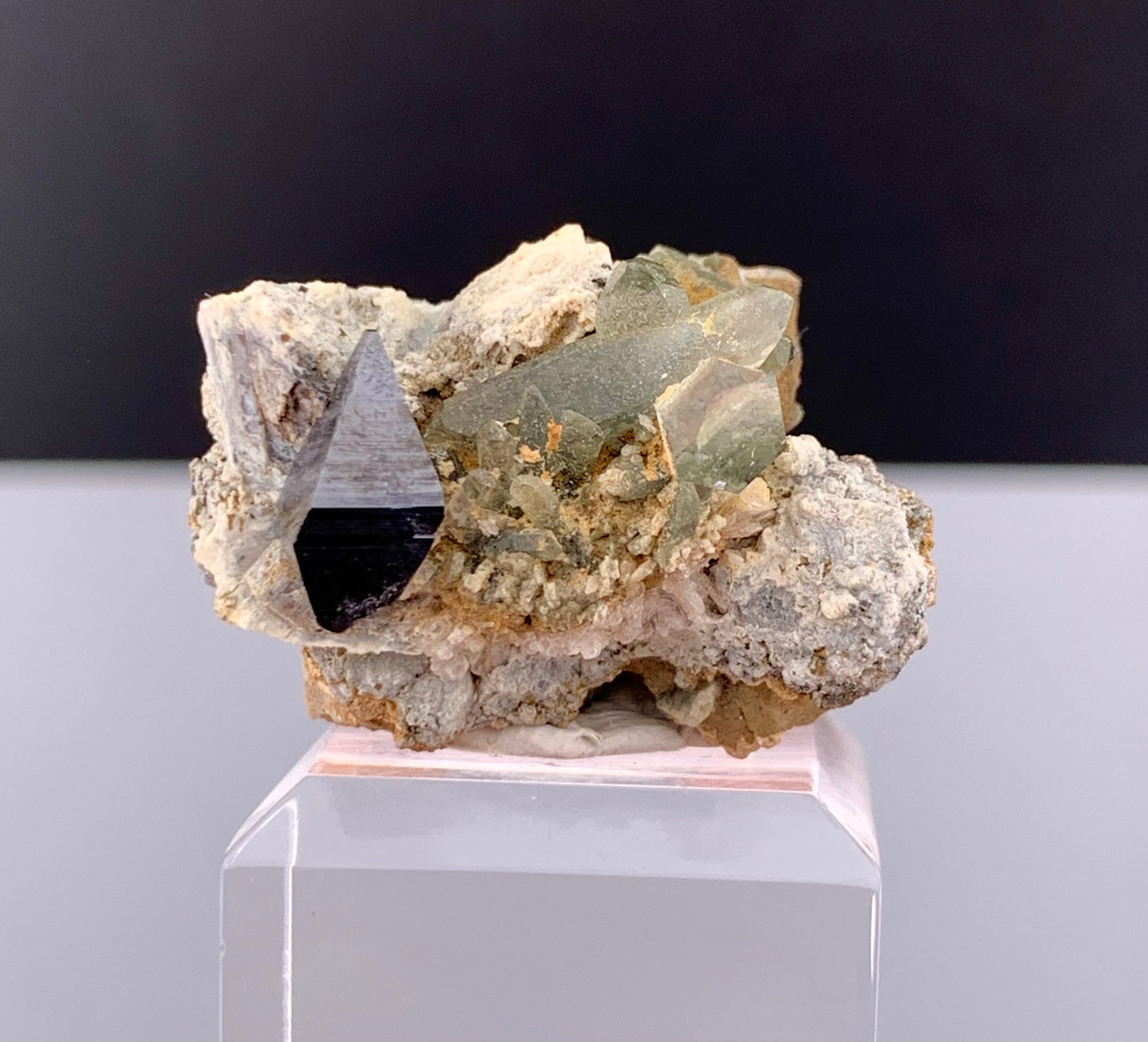 Rare Black Anatase Crystal With Chlorine Quartz On Matrix From Pakistan - 47.95 Carats
