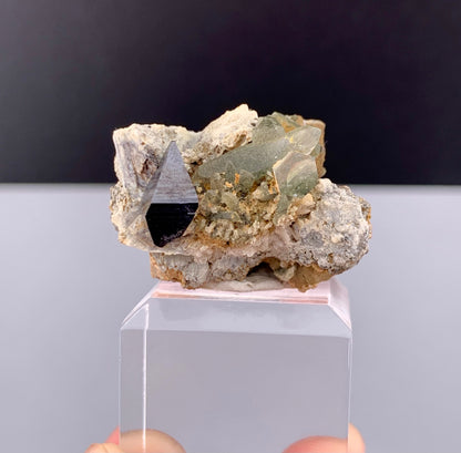 Rare Black Anatase Crystal With Chlorine Quartz On Matrix From Pakistan - 47.95 Carats